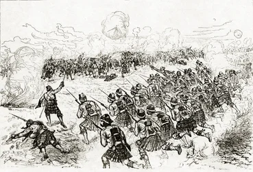 The Black Watch charging the intrenchments at the Battle of Tel el-Kebir, published in 